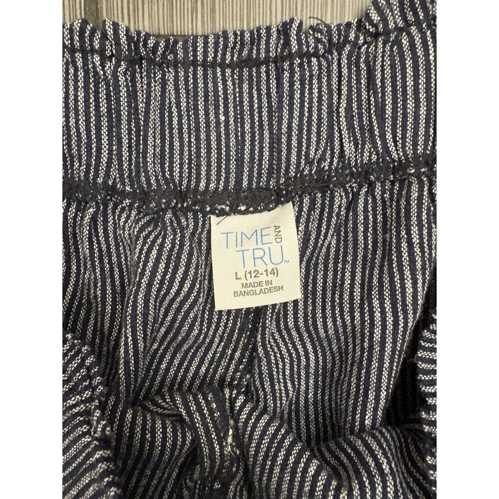 Time and Tru Women's Wide Leg Linen Blend Pants Large Navy Blue Striped Coastal - Picture 3 of 5